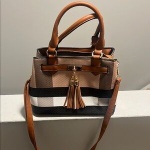Tan and Black Satchel with Leather Accents